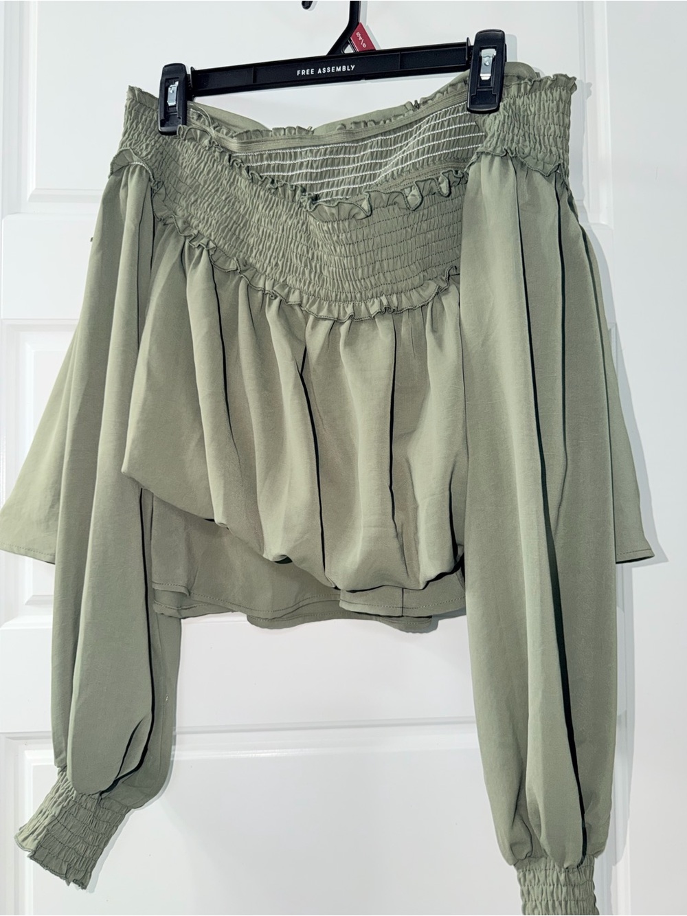 HYFVE Olive Green Off-Shoulder Long Sleeve Crop Top
